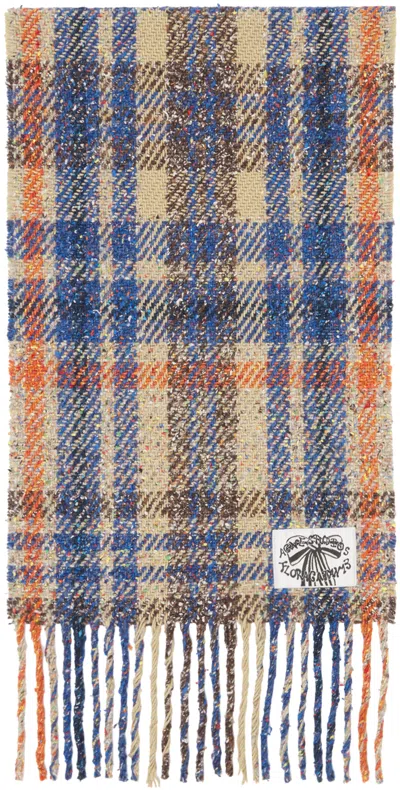 Acne Studios Beige & Blue Plaid Fringe Scarf In Aem Beige/blue