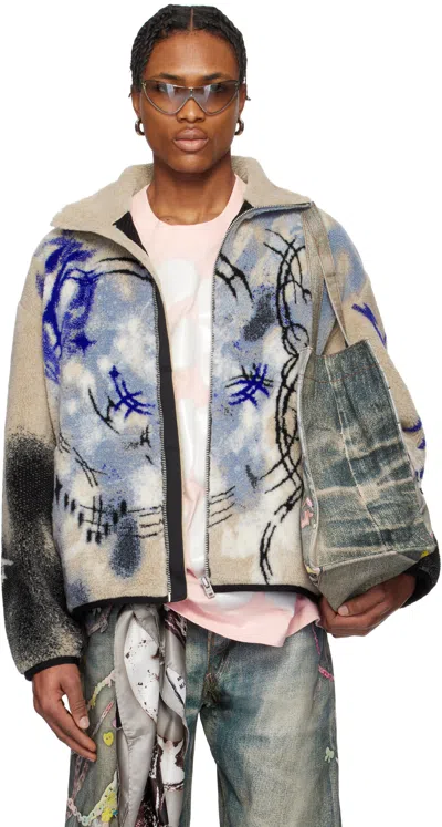 Acne Studios Beige & Blue Teddy Jacket In Aek Beige