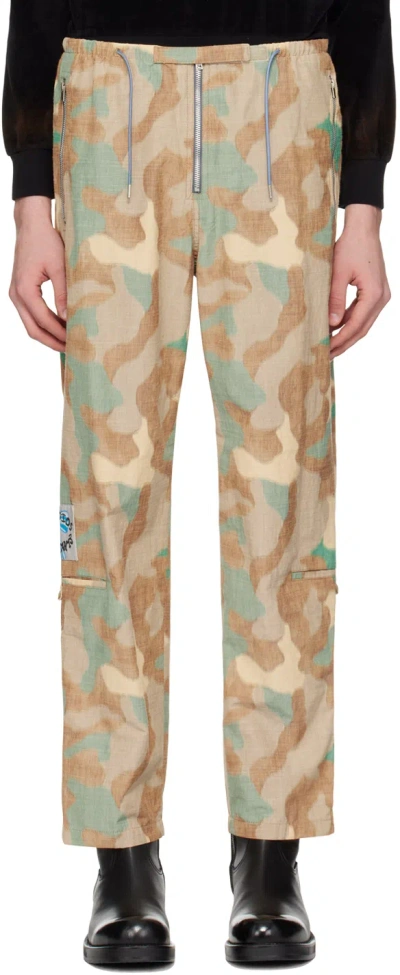 Acne Studios Beige & Green Camo Trousers In Orange/green