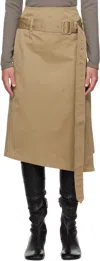 Acne Studios Beige Belted Twill Midi Skirt In Nude