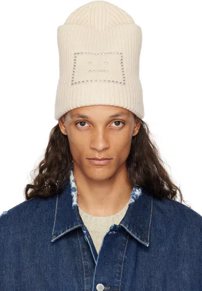 Acne Studios Beige Embellished Face Square Beanie In 633 Oatmeal Melange