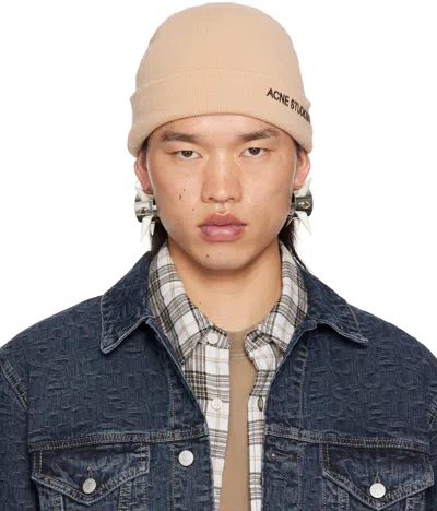 Acne Studios Beige Embroidered-logo Beanie In Ivory/cream Beige