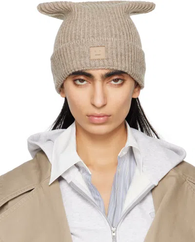 Acne Studios Beige Face Logo Square Beanie In Brown