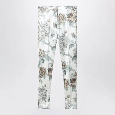 Acne Studios Beige Floral Print Fitted Trousers In Glossy Stretch Jersey In Multi