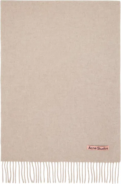 Acne Studios Beige Fringe Wool Narrow Scarf In Pink