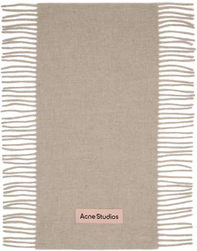 Acne Studios Beige Fringe Wool Scarf In Gray