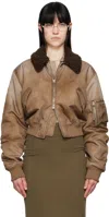 Acne Studios Beige Furry Collar Bomber Jacket In Ae0 Sand Beige