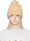 Acne Studios Beige Large Face Logo Beanie In Cpa Biscuit Beige