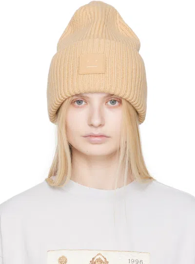 Acne Studios Beige Large Face Logo Beanie In Cpa Biscuit Beige
