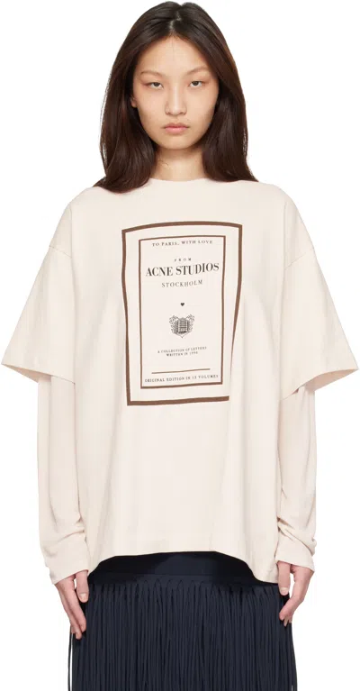 Acne Studios Womens Warm Beige Layered Graphic Book Print Cotton-jersey T-shirt In Multi