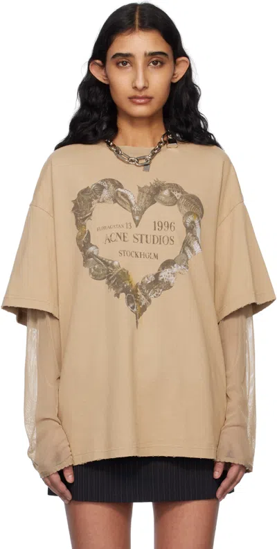 Acne Studios Beige Layered Print T-shirt