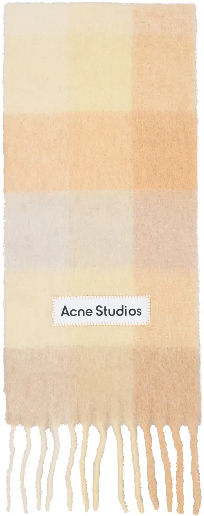 Acne Studios Checkered Fringe Scarf In Warm Tones In Neutral