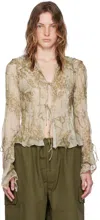Acne Studios Ruffled Printed Cotton And Silk-blend Chiffon Blouse In Agu Light Beige