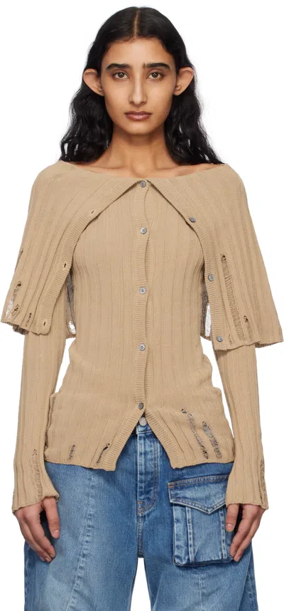 Acne Studios Beige Rib-knit Cardigan In Cql Dark Beige