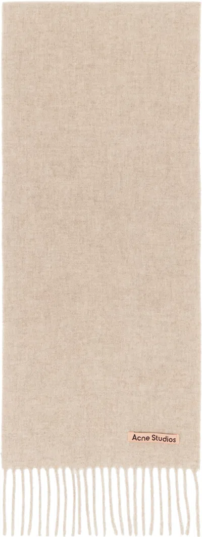 Acne Studios Beige Skinny Fringe Wool Scarf In 633 Oatmeal Melange