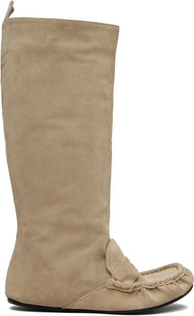 Acne Studios Beige Slouch Saddle Tall Boots In Nude