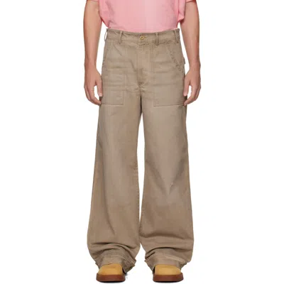 Acne Studios Beige Stained Twill Trousers In Dfj Camel Beige