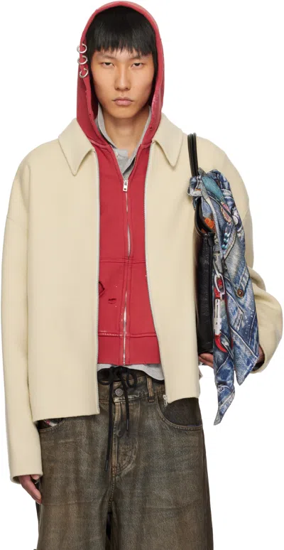 Acne Studios Beige Wool Zipper Jacket In Ae6 Oat Beige