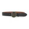Acne Studios Embossed Black Calf Leather Belt With Aged Gold-tone Buckle In Black