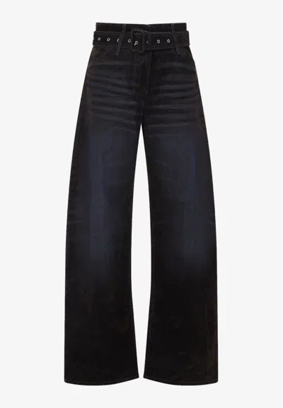 Acne Studios Belted Faded Straight-leg Jeans In Brown