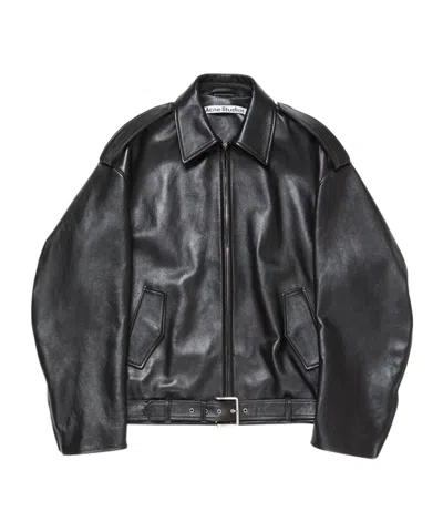 ACNE STUDIOS ACNE STUDIOS BUCKLE-BELT ZIPPED LEATHER JACKET