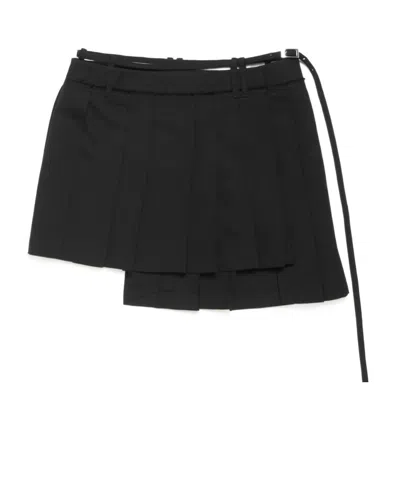 Acne Studios Belted Pleated Miniskirt In Black