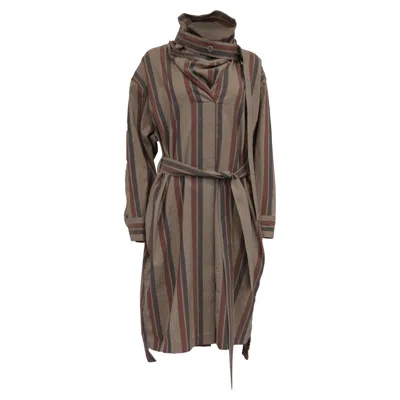 Acne Studios Belted Striped Midi Shirt Dress In Multicolor Wool In Brown