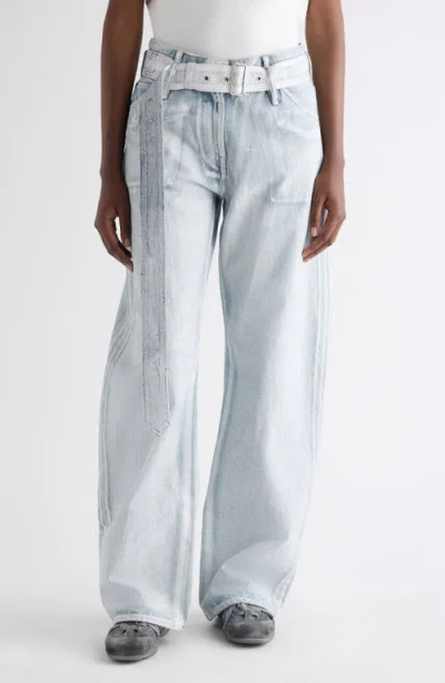 Acne Studios Belted Wide Leg Jeans In Blue