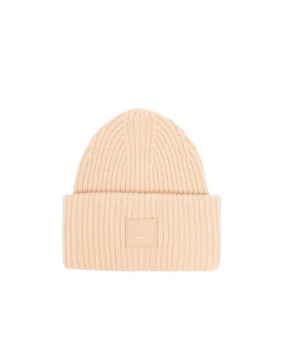 Acne Studios Big Face Logo Woolen Cap In Nude