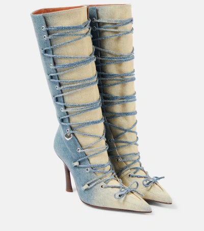Acne Studios Bitten Denim Knee-high Boots In Blue