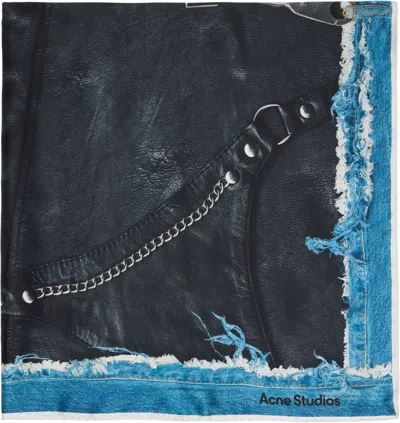 ACNE STUDIOS BLACK & BLUE PRINTED SILK SCARF