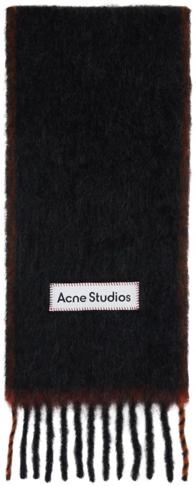 Acne Studios Black & Brown Narrow Wool Mohair Scarf In 900 Black