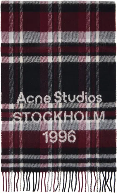 Acne Studios Black & Burgundy Logo Fringe Scarf In Multi