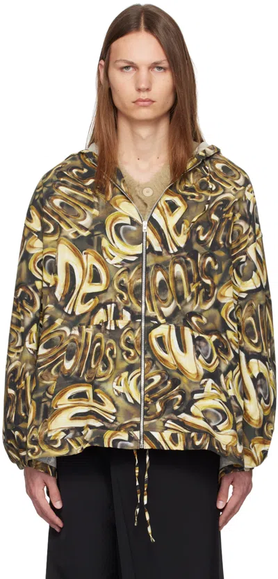 Acne Studios Black & Gold Hooded Logo Jacket In Bw8 Black/gold