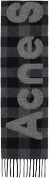 Acne Studios Black & Gray Check Logo Scarf