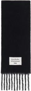 Acne Studios Black & Gray Fringed Logo Label Scarf In Aik Black/grey