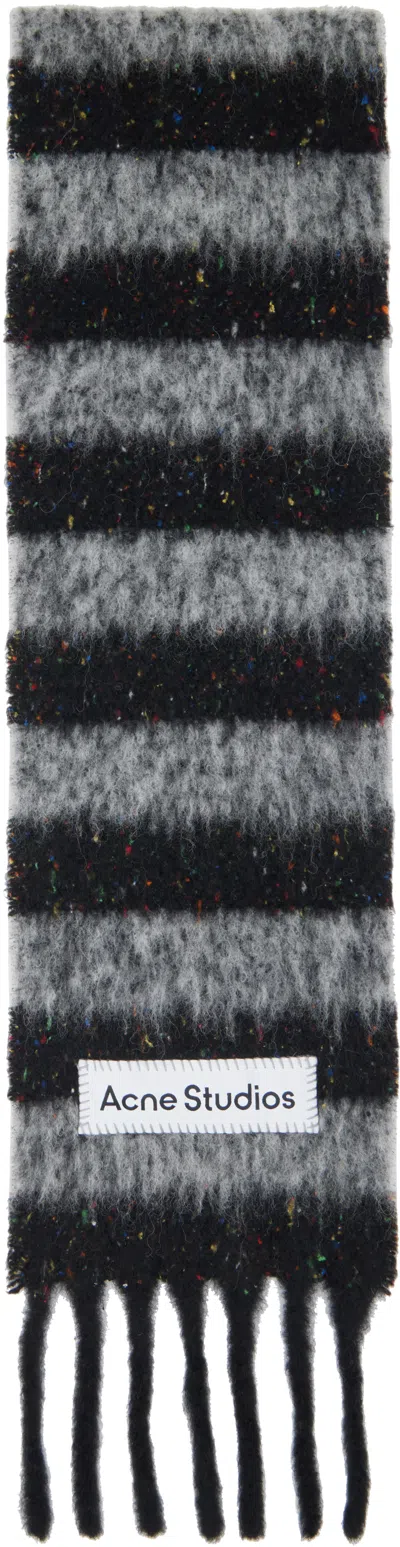 Acne Studios Black & Gray Fringed Wool Skinny Scarf