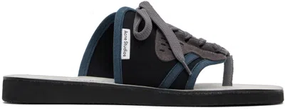 Acne Studios Black & Gray Lace-up Leather Sandals In 900 Black