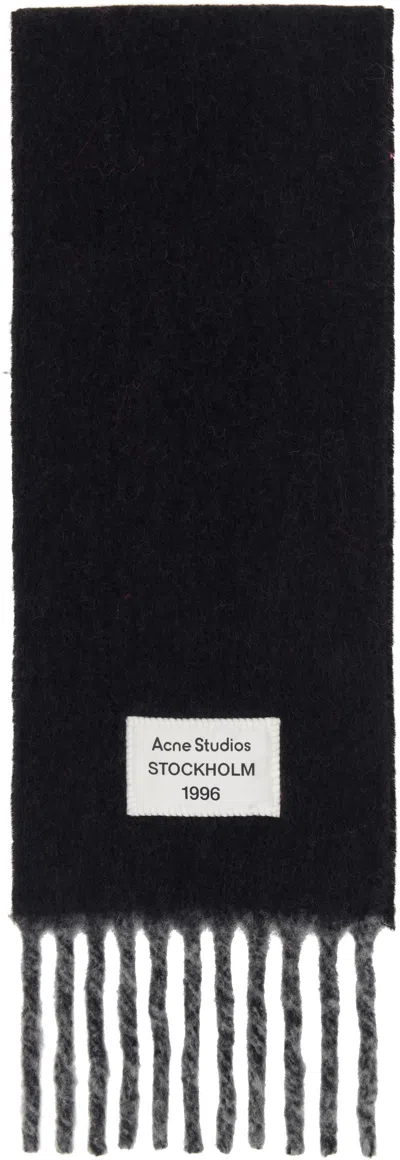 Acne Studios Black & Gray Logo Label Fringed Scarf