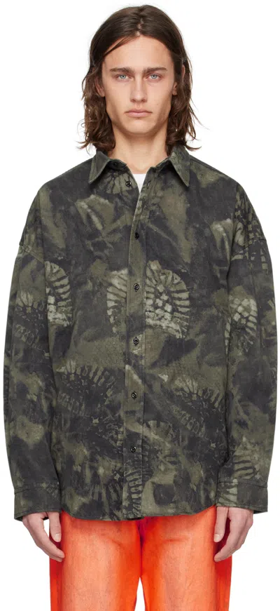 Acne Studios Black & Taupe Printed Denim Shirt In 969 Washed Black