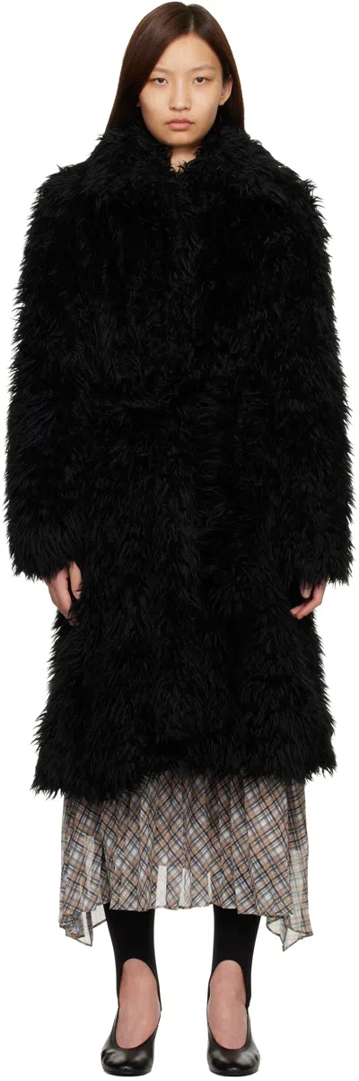 Acne Studios Black Belted Faux-fur Coat