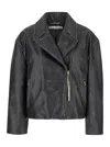 Acne Studios Black Biker Jacket In Vintage Looking Leather Woman In Multicolor