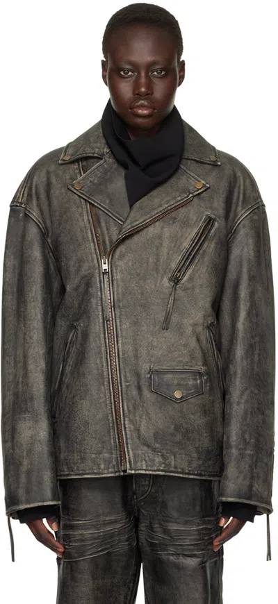 Acne Studios Black Biker Leather Jacket In 900 Black