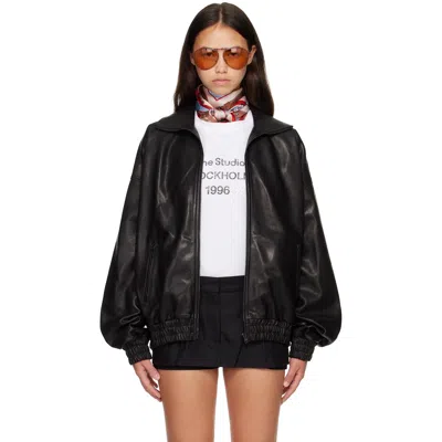 Acne Studios Black Blouson Leather Jacket In 900 Black