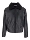 Acne Studios Black Bomber Jacket With Fur Detail On The Collar In Leather Man In Black