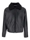 Acne Studios Black Bomber Jacket With Fur Detail On The Collar In Leather Man In Multicolor