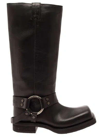 Acne Studios Black Boots With Buckle And Logo In Leather Woman