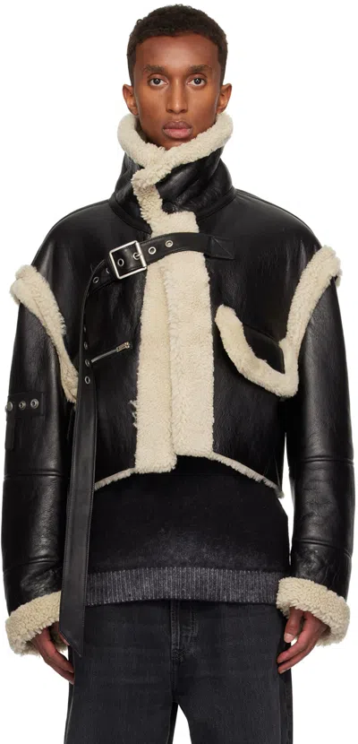 Acne Studios Shearling Buckled Jacket In Black