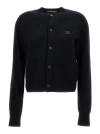 ACNE STUDIOS BLACK CARDIGAN WITH FACE PATCH IN WOOL