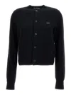 ACNE STUDIOS BLACK CARDIGAN WITH FACE PATCH IN WOOL WOMAN